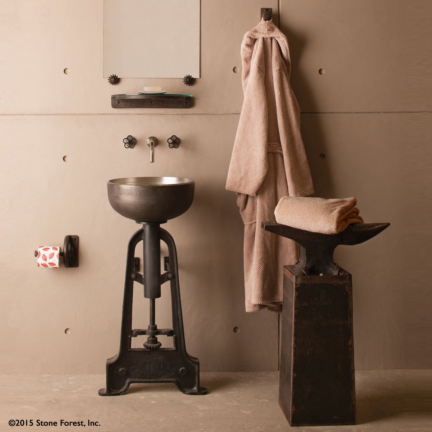 The Stone Forest white bronze Ore Vessel Sink has a raw texture on the exterior created from the sand casting method, the inside has a smooth finish