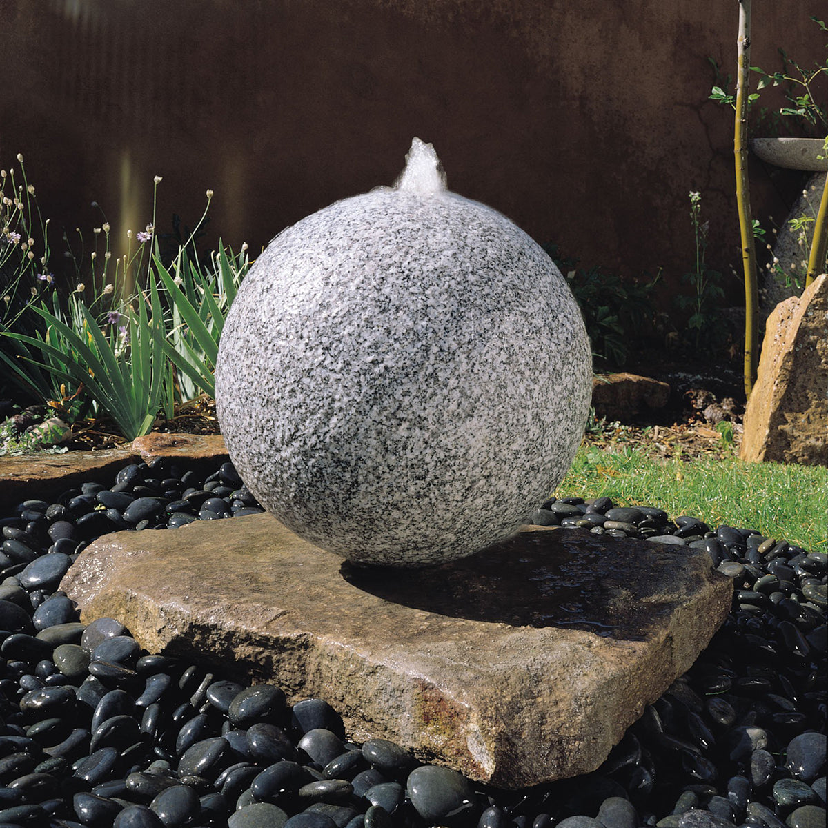 Stone Forest  Black and White Granite Sphere garden fountain 20