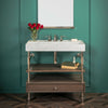 Ventus Bath Sink with Faucet Deck paired with Elemental Facet Console Vanity