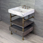 Ventus Bath Sink with Faucet Deck in carrara marble paired with Elemental Classic Console Vanity in aged brass