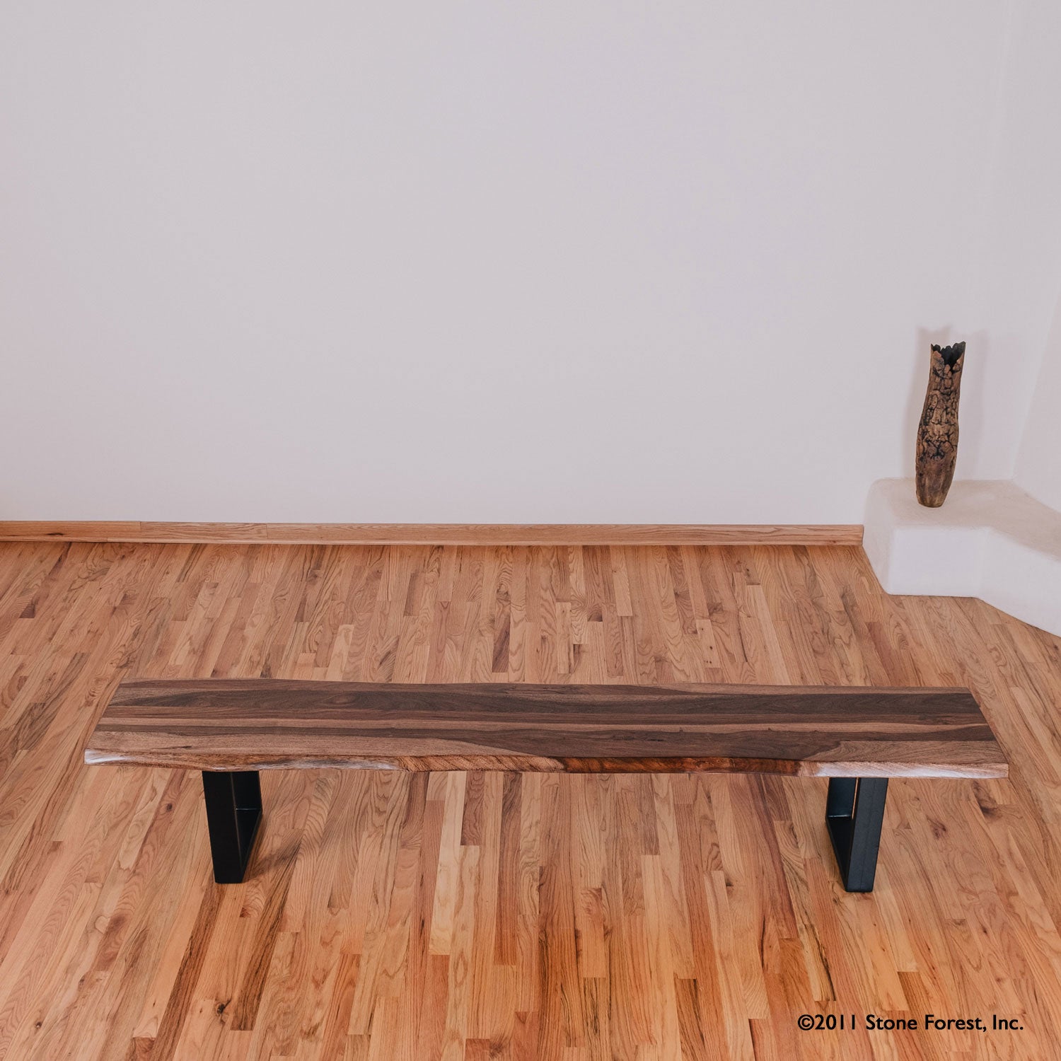 Large hardwood bench with metal legs