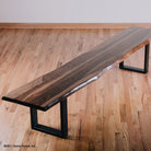Large hardwood bench with metal legs