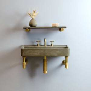 Lumbre Bath Sink in concrete on Elemental Classic wall unit in aged brass image 2 of 4
