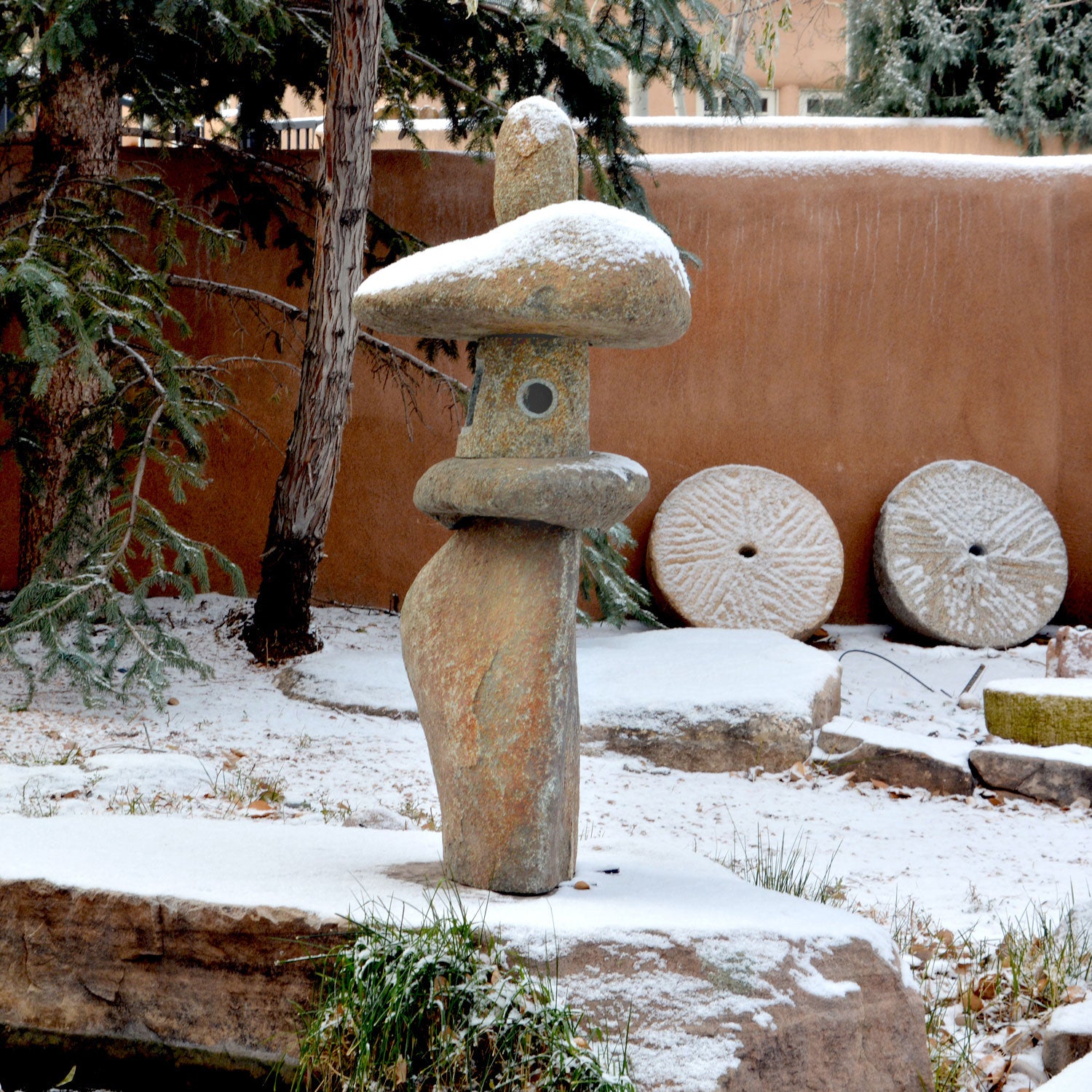 Stone Forest 48"h Wabi Stone Lantern created from natural boulders using minimal carving. 