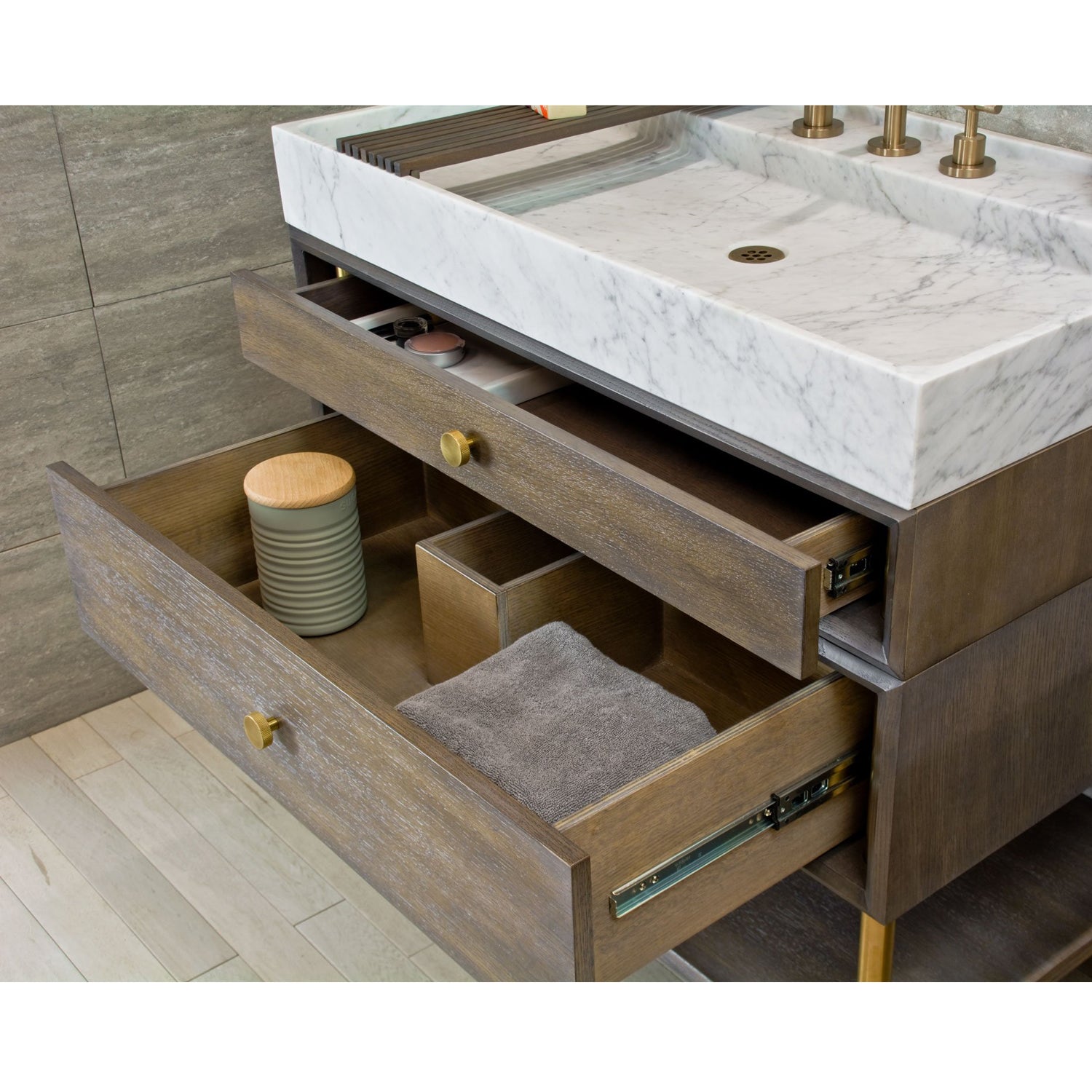 detail of split drawers